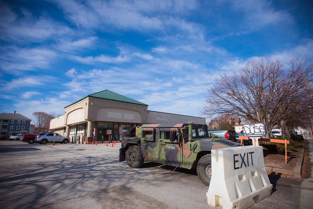 RI National Guard outside the former Rite Aid COVID-19 testing site in Central Falls, R.I.