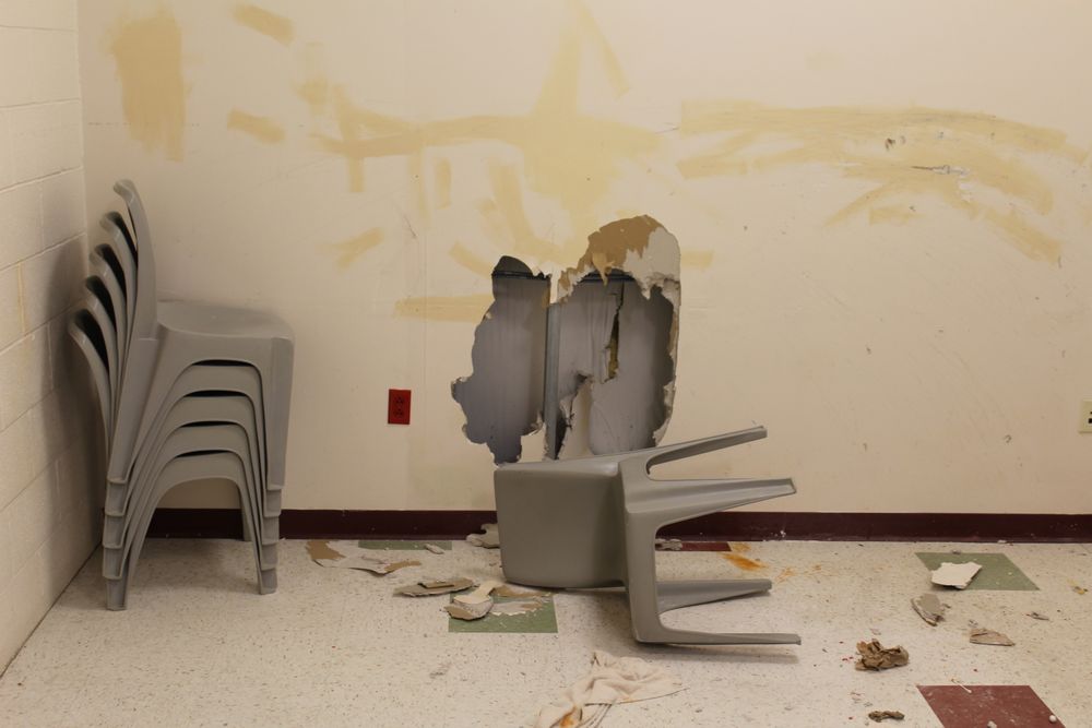 Damage from a violent conflict between ICE detainees and staff at Bristol County's House of Correction.