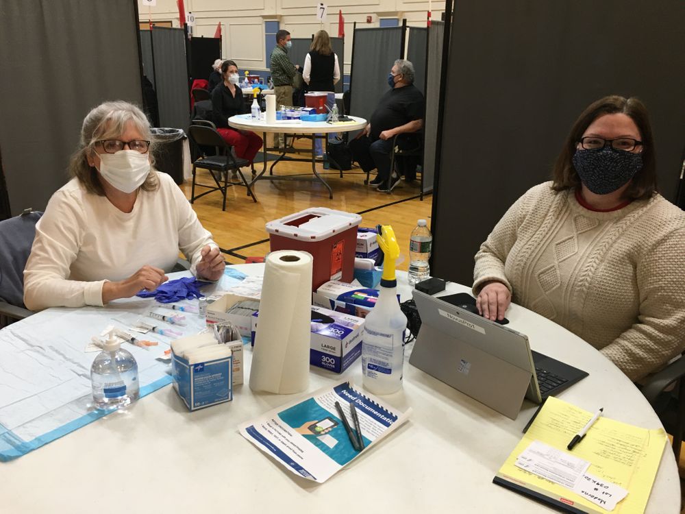 Volunteers at the regional vaccination clinic in East Greenwich, Jan. 11 2021.