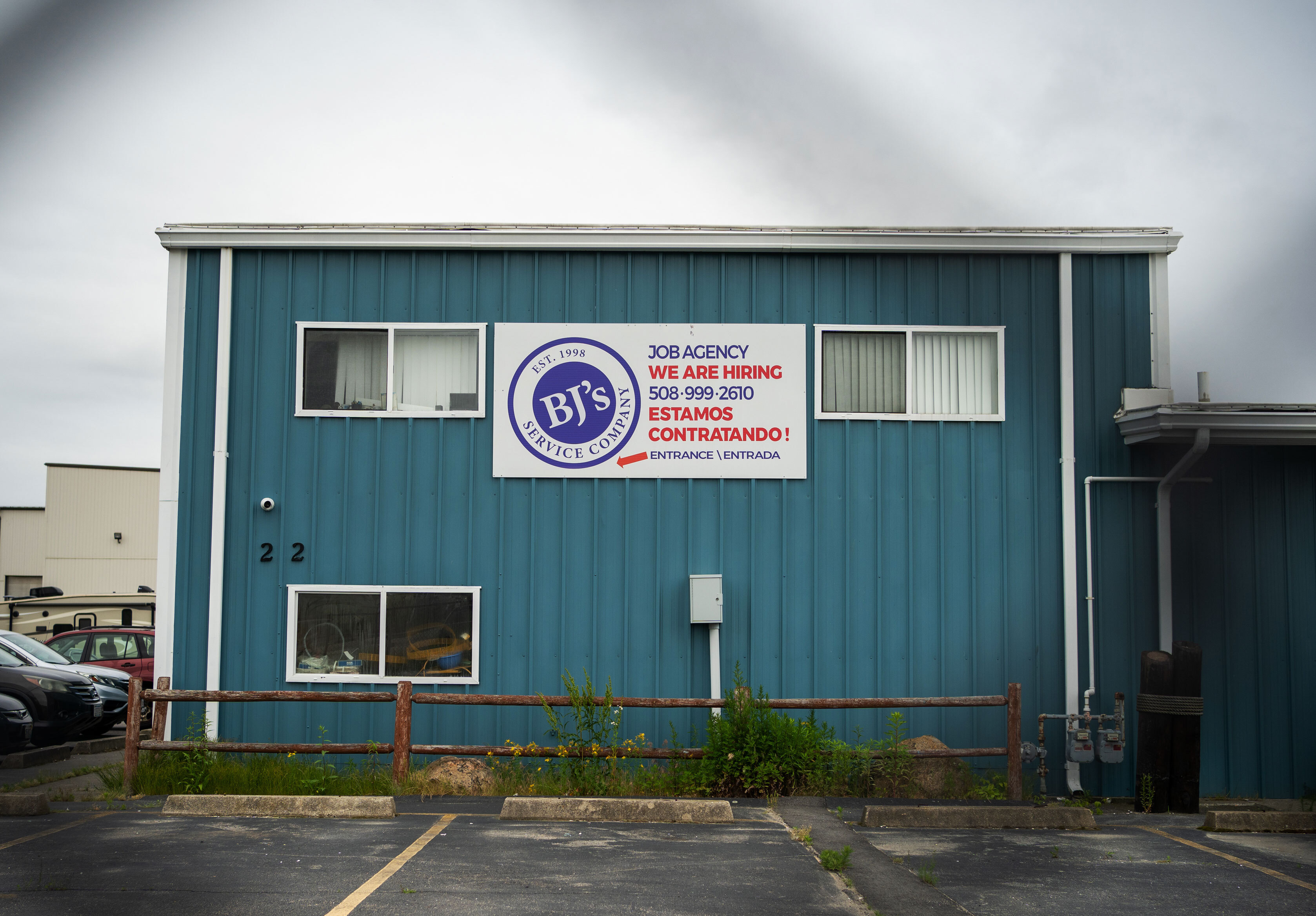 Exterior of the staffing agency, B.J.'s Service Company, in New Bedford, Massachusetts.