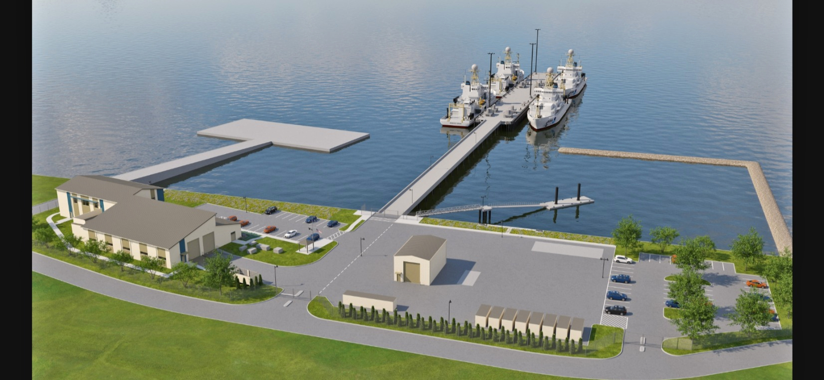 A rendering of the proposed NOAA Marine Operations Center at Naval Station Newport in Newport, RI