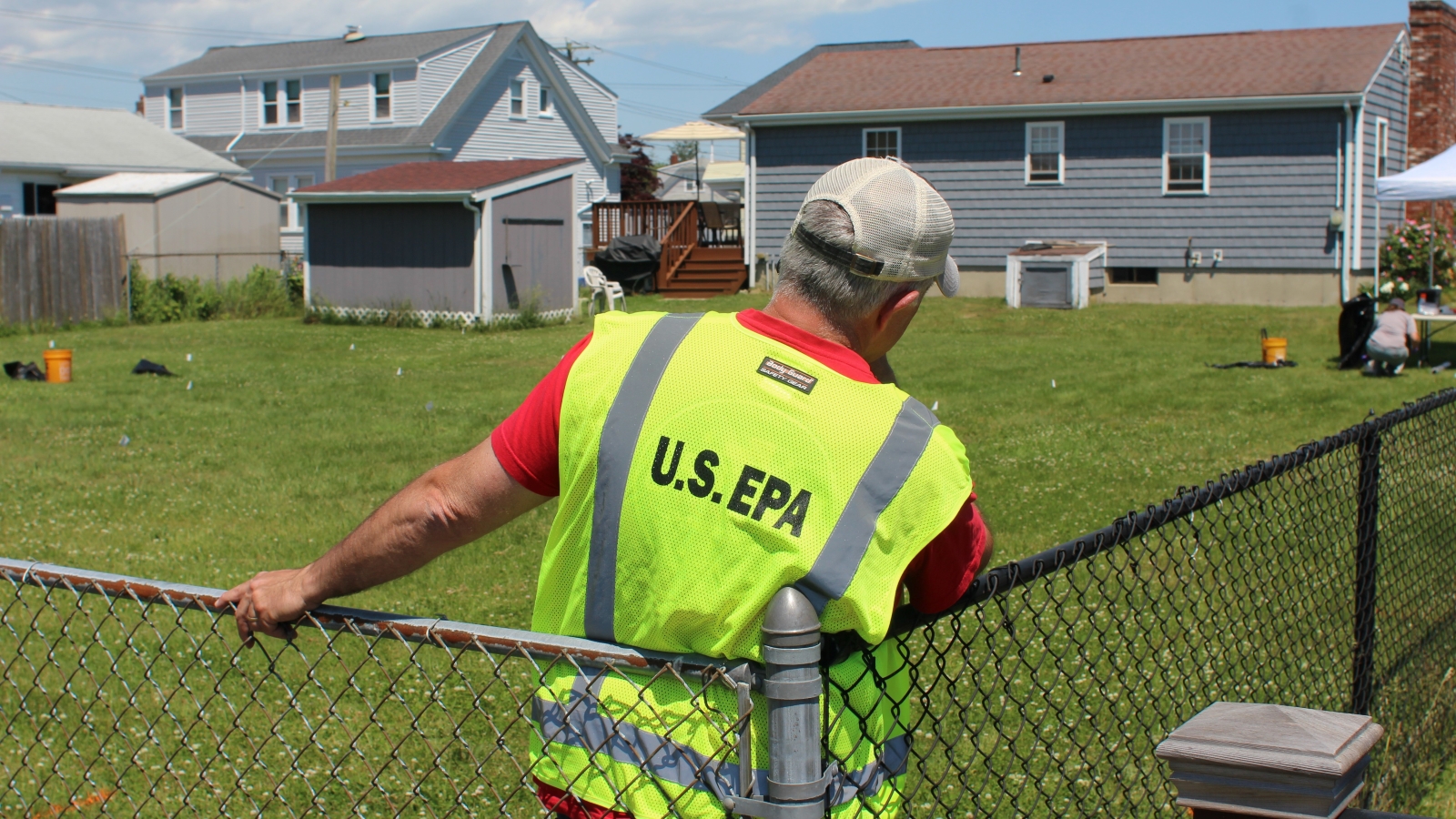 EPA crews began remediation work in the backyard of a single-family home in Dartmouth on Monday.