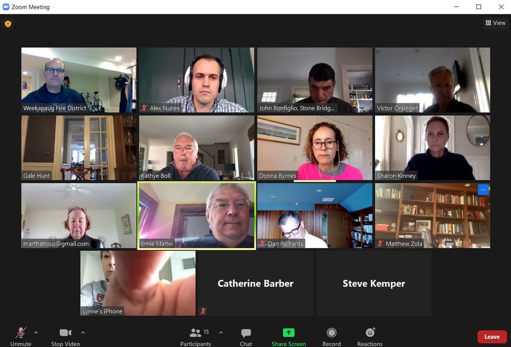The Weekapaug Fire District Council meets by Zoom earlier this year.