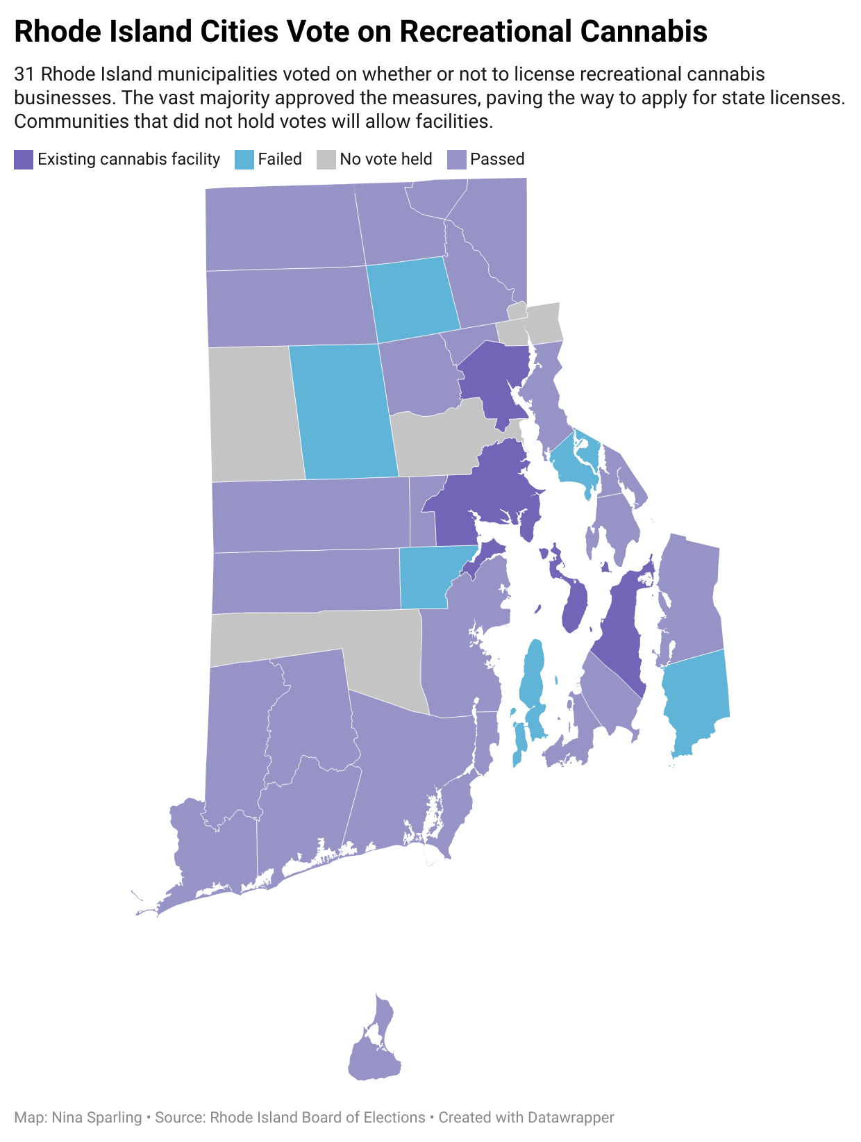 Six Rhode Island communities vote to ban retail cannabis sales
