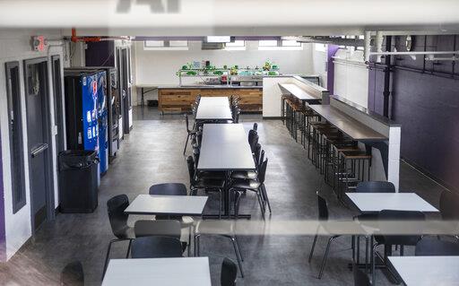 St. Raphael Academy's empty cafeteria during the recent school closure.