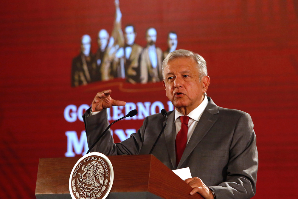 Mexico President Andrés Manuel López Obrador says Mexico will not respond to U.S. President Donald Trump's threat of coercive tariffs with desperation, but instead push for dialogue, during his daily press conference at the National Palace, in Mexico City, Mexico, Friday, May 31, 2019. (AP Photo/Ginnette Riquelme) Mexico President Andrés Manuel López Obrador says Mexico will not respond to U.S. President Donald Trump's threat of coercive tariffs with desperation, but instead push for dialogue, during his daily press conference at the National Palace, in Mexico City, Mexico, Friday, May 31, 2019. (AP Photo/Ginnette Riquelme)