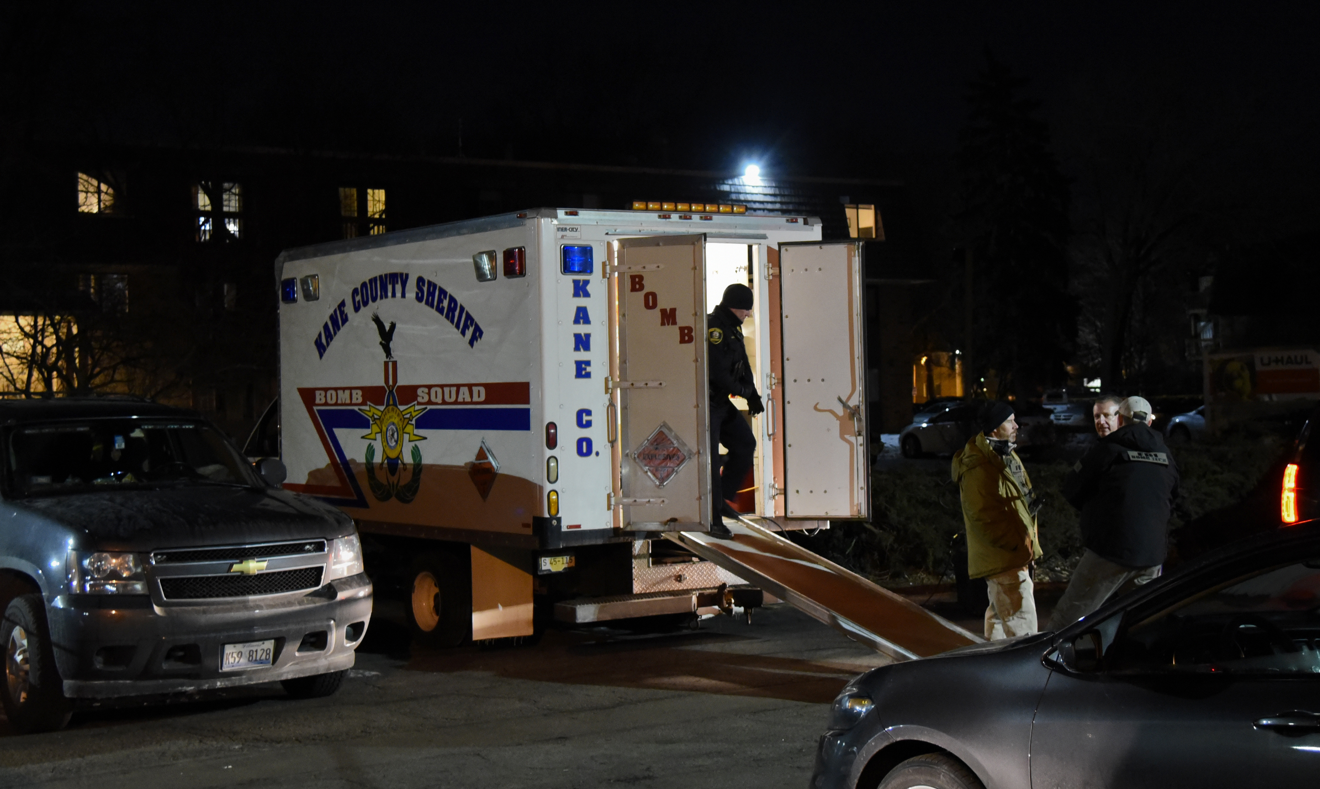 Investigators work at the apartment complex of the alleged shooter from the Henry Pratt Co. on Friday, Feb. 15, 2019, in Aurora, Ill. An employee of a manufacturing company opened fire in its suburban Chicago plant Friday, killing several people and wounding several police officers before he was fatally shot, police said. (AP Photo/Matt Marton) Investigators work at the apartment complex of the alleged shooter from the Henry Pratt Co. on Friday, Feb. 15, 2019, in Aurora, Ill. An employee of a manufacturing company opened fire in its suburban Chicago plant Friday, killing several people and wounding several police officers before he was fatally shot, police said. (AP Photo/Matt Marton)