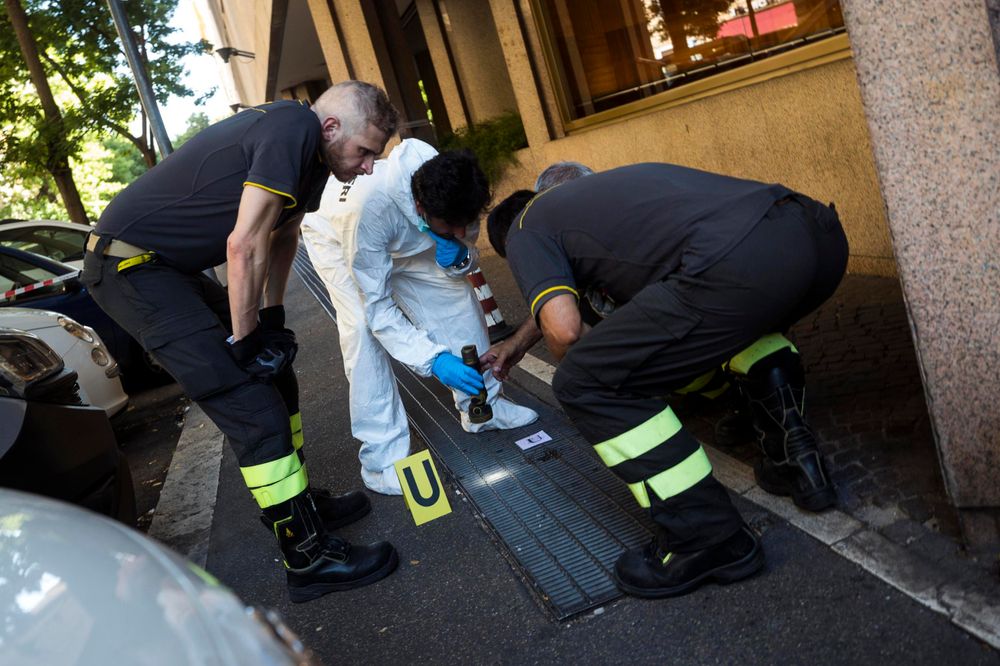 In this picture taken Friday, July 26, 2019 investigators are seen on the scene where an Italian paramilitary policeman was stabbed to death. A young American tourist has confessed Saturday, July 27, 2019, to fatally stabbing an Italian paramilitary policeman who was investigating the theft of a bag and cellphone before dawn Friday, (Angelo Carconi/ANSA via AP) In this picture taken Friday, July 26, 2019 investigators are seen on the scene where an Italian paramilitary policeman was stabbed to death. A young American tourist has confessed Saturday, July 27, 2019, to fatally stabbing an Italian paramilitary policeman who was investigating the theft of a bag and cellphone before dawn Friday, (Angelo Carconi/ANSA via AP)