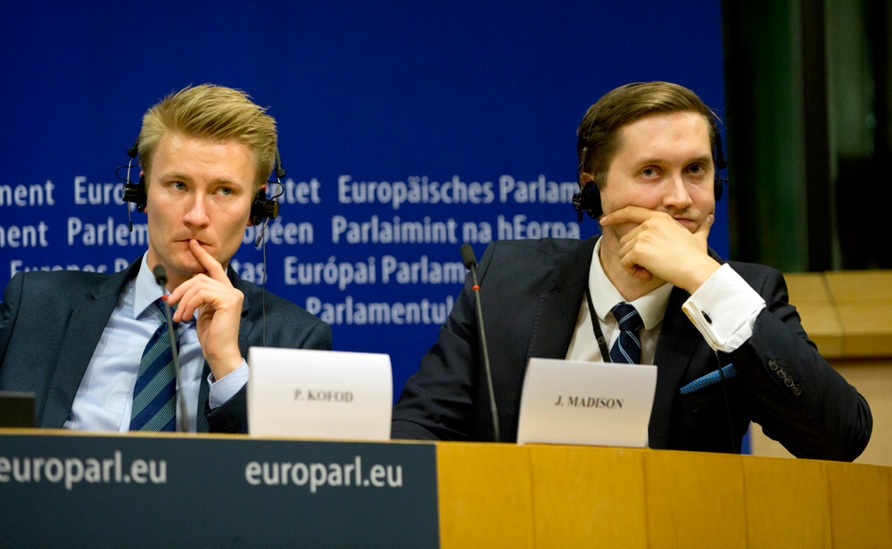 Estonian EKRE member and MEP Jaak Madison, right, and Denmark's DFP member and MEP Peter Kofod attend a media conference to announce the formation of a new far-right European Parliament group at the European Parliament in Brussels, Thursday, June 13, 2019. (AP Photo/Virginia Mayo) Estonian EKRE member and MEP Jaak Madison, right, and Denmark's DFP member and MEP Peter Kofod attend a media conference to announce the formation of a new far-right European Parliament group at the European Parliament in Brussels, Thursday, June 13, 2019. (AP Photo/Virginia Mayo)