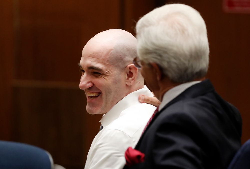Michael Gargiulo, left, talks with his attorney Daniel Nardoni Tuesday, Aug. 6, 2019, in Los Angeles. Closing arguments started Tuesday in the trial of an air conditioning repairman charged with killing two Southern California women and attempting to kill a third. (Lucy Nicholson, Pool Photo via AP) Michael Gargiulo, left, talks with his attorney Daniel Nardoni Tuesday, Aug. 6, 2019, in Los Angeles. Closing arguments started Tuesday in the trial of an air conditioning repairman charged with killing two Southern California women and attempting to kill a third. (Lucy Nicholson, Pool Photo via AP)