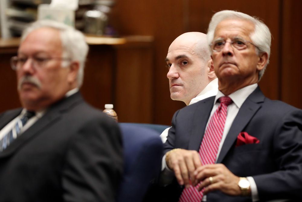 Michael Gargiulo, center, sits in front of his attorneys, Daniel Nardoni, right, and Dale Rubin during a court appearance Tuesday, Aug. 6, 2019, in Los Angeles. Closing arguments started Tuesday in the trial of an air conditioning repairman charged with killing two Southern California women and attempting to kill a third. (Lucy Nicholson, Pool Photo via AP) Michael Gargiulo, center, sits in front of his attorneys, Daniel Nardoni, right, and Dale Rubin during a court appearance Tuesday, Aug. 6, 2019, in Los Angeles. Closing arguments started Tuesday in the trial of an air conditioning repairman charged with killing two Southern California women and attempting to kill a third. (Lucy Nicholson, Pool Photo via AP)