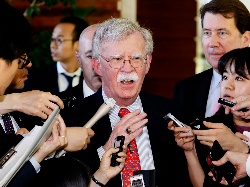 FILE - In this Friday, May 24, 2019, file photo, U.S. National Security Adviser John Bolton is surrounded by reporters at the prime minister's official residence in Tokyo, Japan. North Korea on Monday, May 27, 2019, has called U.S. National Security Adviser Bolton a FILE - In this Friday, May 24, 2019, file photo, U.S. National Security Adviser John Bolton is surrounded by reporters at the prime minister's official residence in Tokyo, Japan. North Korea on Monday, May 27, 2019, has called U.S. National Security Adviser Bolton a