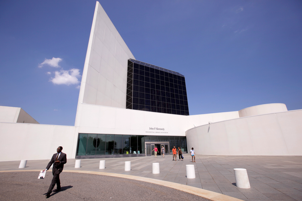 FILE - This Aug. 19, 2009, file photo shows the entrance of the John F. Kennedy Presidential Library and Museum, designed by architect I.M. Pei, in Boston. Pei, the globe-trotting architect who revived the Louvre museum in Paris with a giant glass pyramid and captured the spirit of rebellion at the multi-shaped Rock and Roll Hall of Fame, has died at age 102, a spokesman confirmed Thursday, May 16, 2019. (AP Photo/Steven Senne, File) FILE - This Aug. 19, 2009, file photo shows the entrance of the John F. Kennedy Presidential Library and Museum, designed by architect I.M. Pei, in Boston. Pei, the globe-trotting architect who revived the Louvre museum in Paris with a giant glass pyramid and captured the spirit of rebellion at the multi-shaped Rock and Roll Hall of Fame, has died at age 102, a spokesman confirmed Thursday, May 16, 2019. (AP Photo/Steven Senne, File)