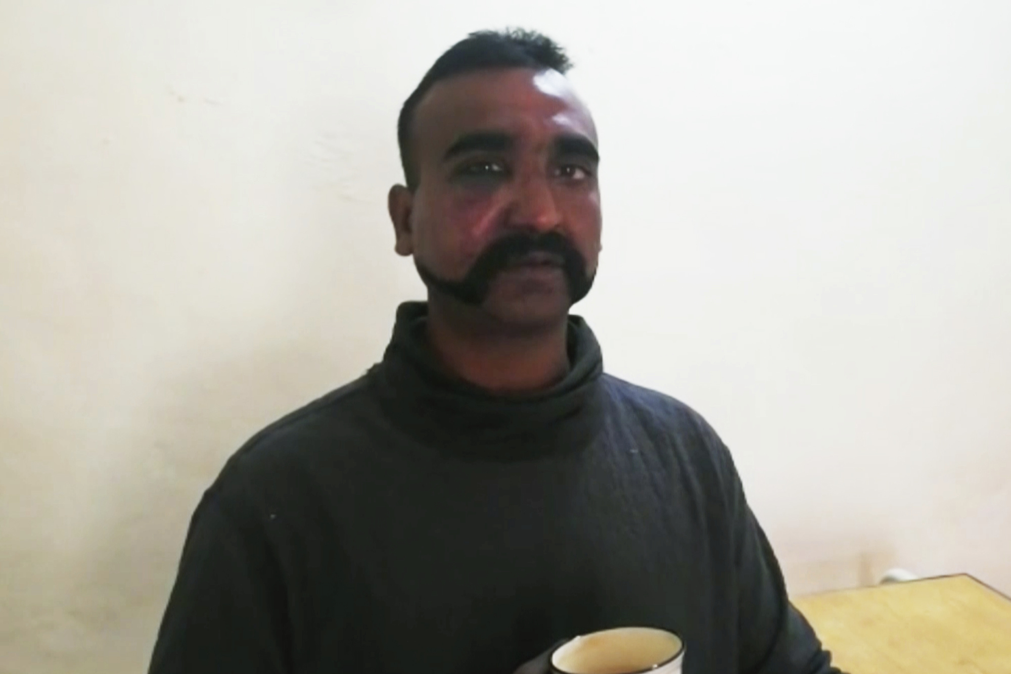 This still image taken from video circulated by Pakistan’s military shows a man who identified himself as the pilot of an Indian military aircraft that was shot down Wednesday, Feb. 27, 2019, over a part of the mountainous Kashmir region controlled by Pakistan. (Pakistan Armed Forces via AP) This still image taken from video circulated by Pakistan’s military shows a man who identified himself as the pilot of an Indian military aircraft that was shot down Wednesday, Feb. 27, 2019, over a part of the mountainous Kashmir region controlled by Pakistan. (Pakistan Armed Forces via AP)