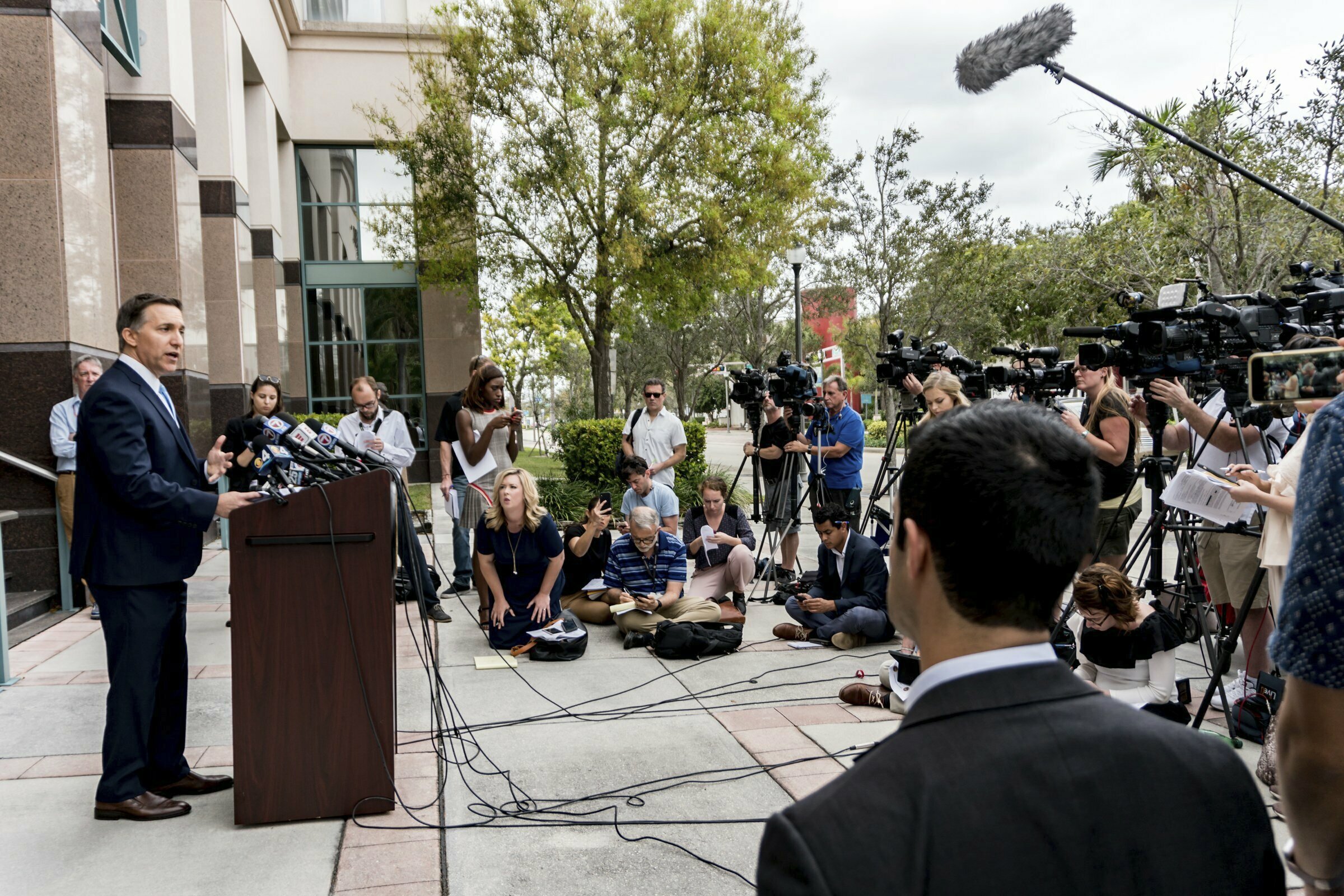 Palm Beach County State Attorney Dave Aronberg speaks to the media about charges in recent prostitution investigations outside his offices Monday, Feb. 25, 2019 in West Palm Beach, Fla. New England Patriots owner Robert Kraft visited a Florida massage parlor for sex acts the night before and the morning of last month's AFC Championship Game, which he attended in Kansas City, authorities said in documents charging him with two misdemeanor counts of soliciting prostitution. (Richard Graulich/Palm Beach Post via AP) Palm Beach County State Attorney Dave Aronberg speaks to the media about charges in recent prostitution investigations outside his offices Monday, Feb. 25, 2019 in West Palm Beach, Fla. New England Patriots owner Robert Kraft visited a Florida massage parlor for sex acts the night before and the morning of last month's AFC Championship Game, which he attended in Kansas City, authorities said in documents charging him with two misdemeanor counts of soliciting prostitution. (Richard Graulich/Palm Beach Post via AP)