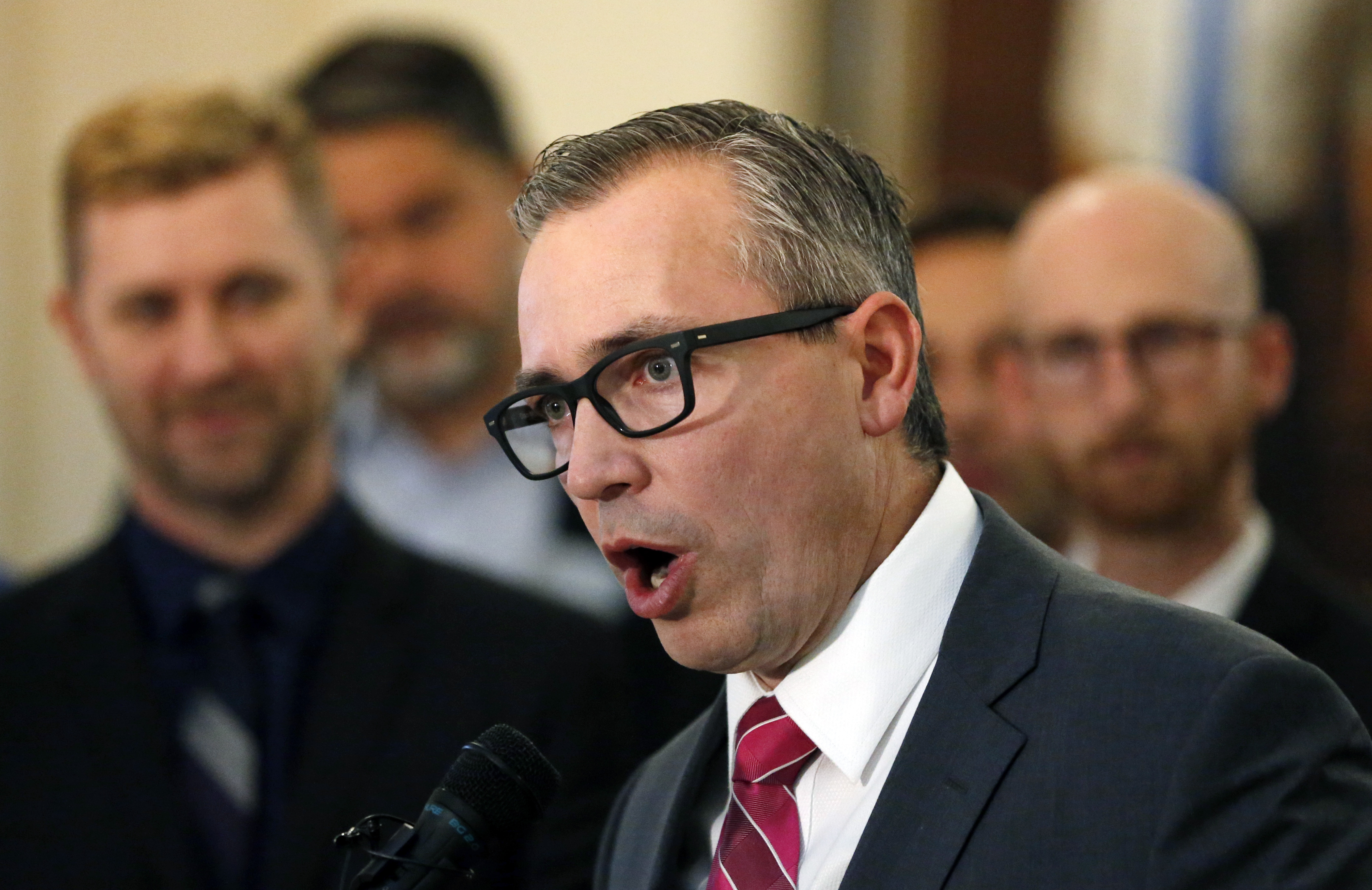 Republican Rep. Dan McCay speaks during a news conference at the Utah State Capitol Thursday, Feb. 21, 2019, in Salt Lake City. Two Republican lawmakers are pushing to ban gay conversion therapy for minors in conservative Utah with a proposal that's being hailed as a milestone by advocates and won't be opposed by the influential Mormon church. McCay acknowledged he wasn't a typical sponsor for such a measure, but he said he wants it help support LGBT youth in a state that's seen a recent spike in youth suicide. (AP Photo/Rick Bowmer) Republican Rep. Dan McCay speaks during a news conference at the Utah State Capitol Thursday, Feb. 21, 2019, in Salt Lake City. Two Republican lawmakers are pushing to ban gay conversion therapy for minors in conservative Utah with a proposal that's being hailed as a milestone by advocates and won't be opposed by the influential Mormon church. McCay acknowledged he wasn't a typical sponsor for such a measure, but he said he wants it help support LGBT youth in a state that's seen a recent spike in youth suicide. (AP Photo/Rick Bowmer)