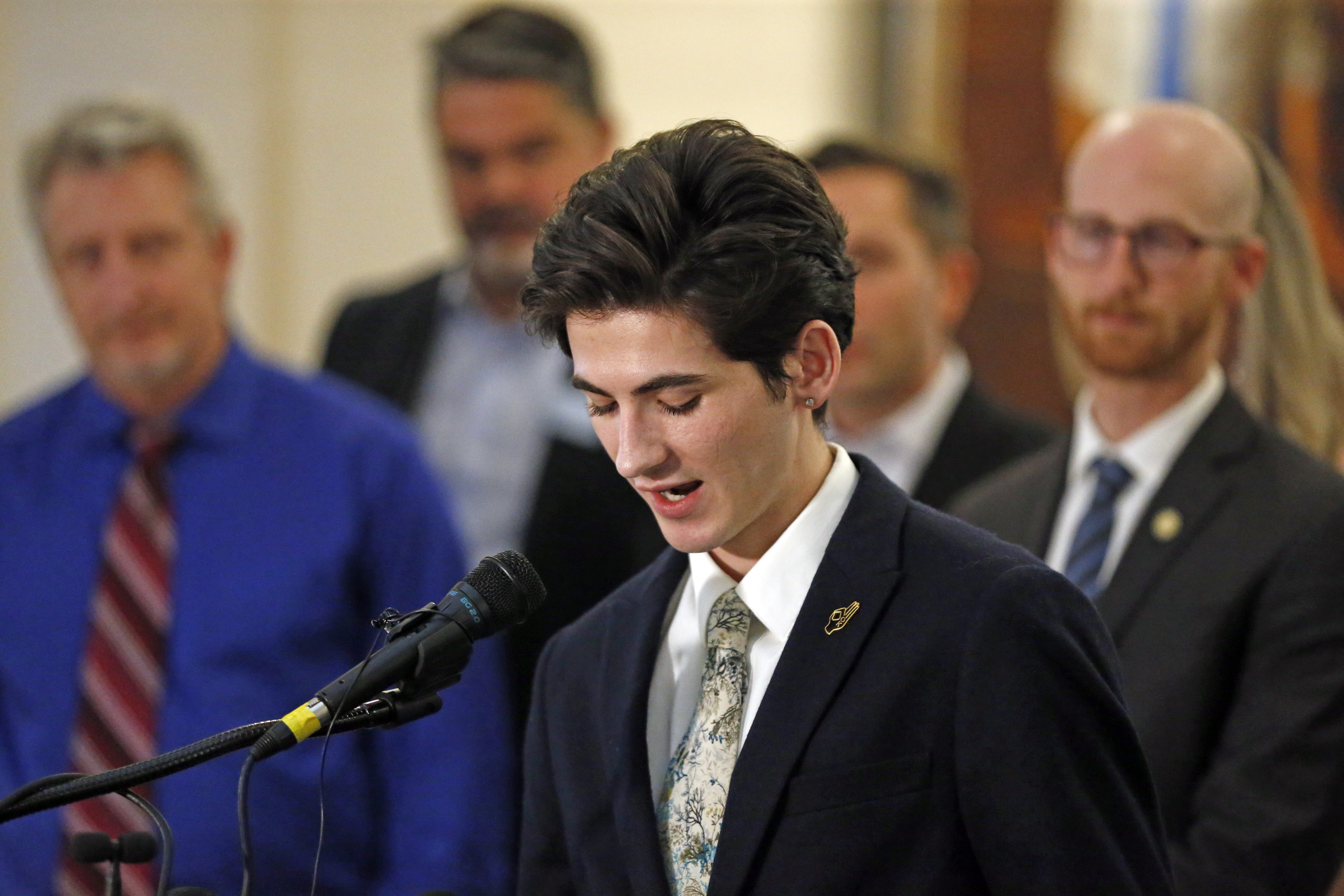 Nathan Dalley speaks during a news conference at the Utah State Capitol Thursday, Feb. 21, 2019, in Salt Lake City. Two Republican lawmakers proposed a ban on gay conversion therapy for minors in conservative Utah on Thursday, a plan that's been hailed as a milestone by advocates and won't be opposed by the influential Mormon church. Those who have been through conversion therapy, like 19-year-old Dalley, say it leaves them depressed and can lead to suicide attempts. (AP Photo/Rick Bowmer) Nathan Dalley speaks during a news conference at the Utah State Capitol Thursday, Feb. 21, 2019, in Salt Lake City. Two Republican lawmakers proposed a ban on gay conversion therapy for minors in conservative Utah on Thursday, a plan that's been hailed as a milestone by advocates and won't be opposed by the influential Mormon church. Those who have been through conversion therapy, like 19-year-old Dalley, say it leaves them depressed and can lead to suicide attempts. (AP Photo/Rick Bowmer)