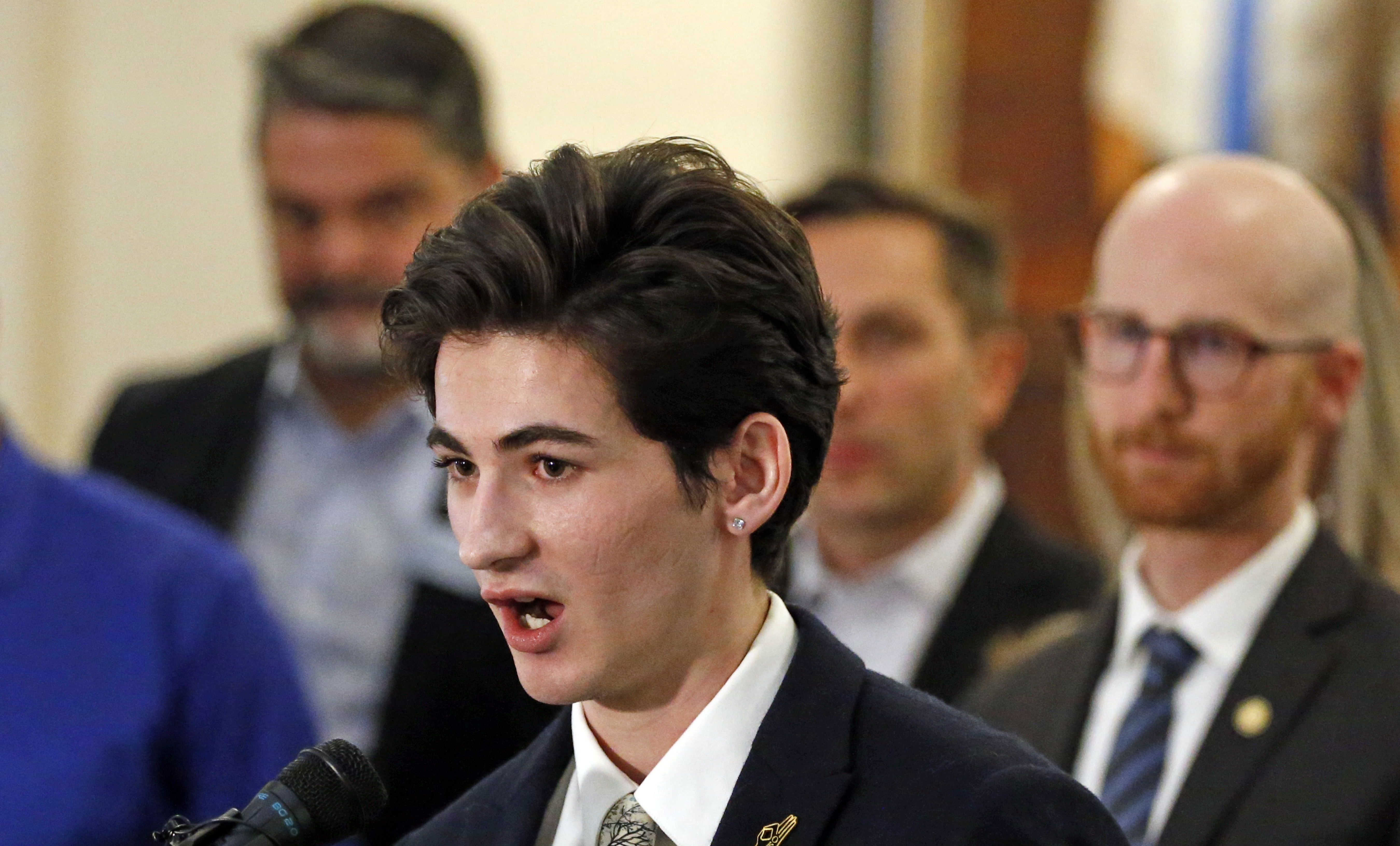 Nathan Dalley speaks during a news conference at the Utah State Capitol Thursday, Feb. 21, 2019, in Salt Lake City. Two Republican lawmakers proposed a ban on gay conversion therapy for minors in conservative Utah on Thursday, a plan that's been hailed as a milestone by advocates and won't be opposed by the influential Mormon church. Those who have been through conversion therapy, like 19-year-old Dalley, say it leaves them depressed and can lead to suicide attempts. (AP Photo/Rick Bowmer) Nathan Dalley speaks during a news conference at the Utah State Capitol Thursday, Feb. 21, 2019, in Salt Lake City. Two Republican lawmakers proposed a ban on gay conversion therapy for minors in conservative Utah on Thursday, a plan that's been hailed as a milestone by advocates and won't be opposed by the influential Mormon church. Those who have been through conversion therapy, like 19-year-old Dalley, say it leaves them depressed and can lead to suicide attempts. (AP Photo/Rick Bowmer)