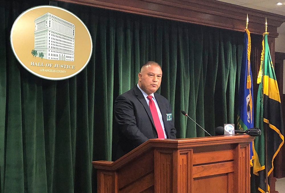 Los Angeles County Sheriff's Capt. Eduardo Hernandez takes question about an abducted woman during a news conference in Los Angeles, Friday, Nov. 8, 2019. Capt. Hernandez says 54-year-old Stanley Alfred Lawton and 22-year-old Shaniya Nicole Poche-Lawton left the victim near a military base north of Los Angeles. (AP Photo/Stefanie Dazio) Los Angeles County Sheriff's Capt. Eduardo Hernandez takes question about an abducted woman during a news conference in Los Angeles, Friday, Nov. 8, 2019. Capt. Hernandez says 54-year-old Stanley Alfred Lawton and 22-year-old Shaniya Nicole Poche-Lawton left the victim near a military base north of Los Angeles. (AP Photo/Stefanie Dazio)