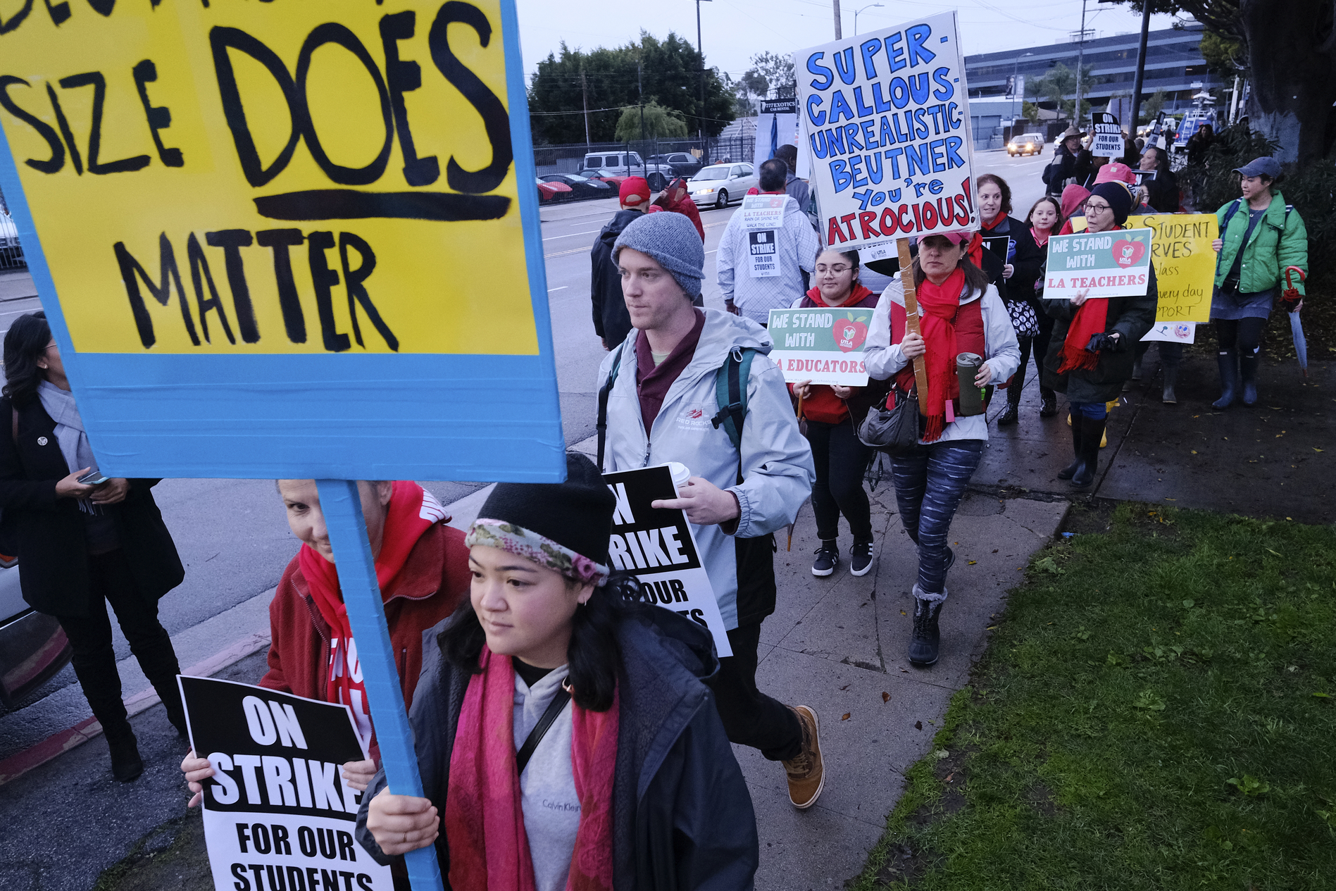 Teachers and students carry signs and picket in front of Hamilton High School, Wednesday, Jan. 16, 2019, in Los Angeles, during a citywide teacher strike. (AP Photo/Richard Vogel) Teachers and students carry signs and picket in front of Hamilton High School, Wednesday, Jan. 16, 2019, in Los Angeles, during a citywide teacher strike. (AP Photo/Richard Vogel)