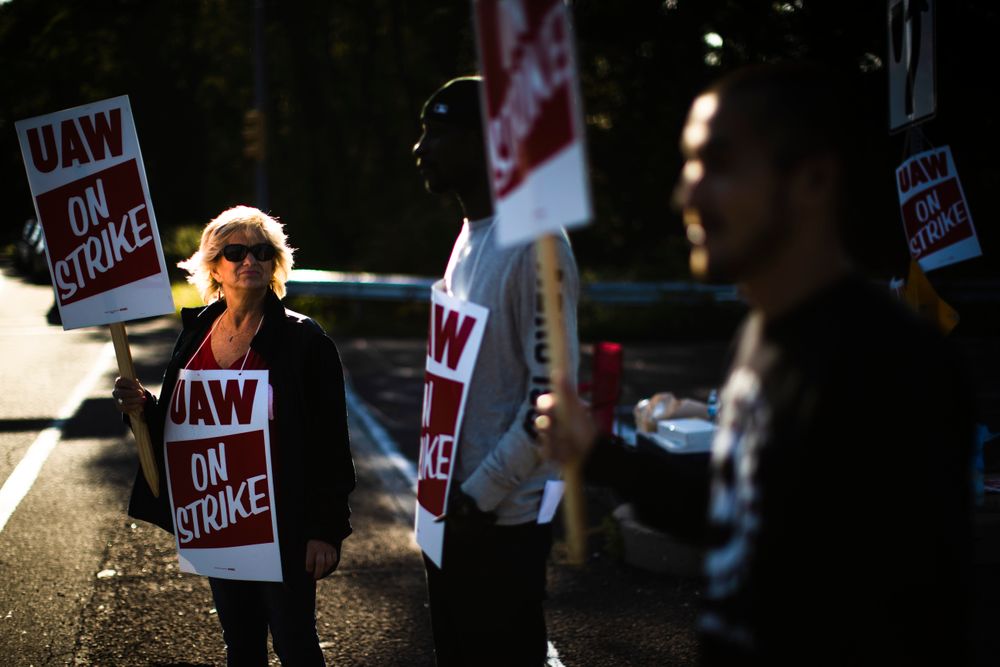 Workers demonstrative outside a General Motors facility in Langhorne, Pa., Tuesday, Sept. 17, 2019. More than 49,000 members of the United Auto Workers walked off General Motors factory floors or set up picket lines early Monday as contract talks with the company deteriorated into a strike. (AP Photo/Matt Rourke) Workers demonstrative outside a General Motors facility in Langhorne, Pa., Tuesday, Sept. 17, 2019. More than 49,000 members of the United Auto Workers walked off General Motors factory floors or set up picket lines early Monday as contract talks with the company deteriorated into a strike. (AP Photo/Matt Rourke)