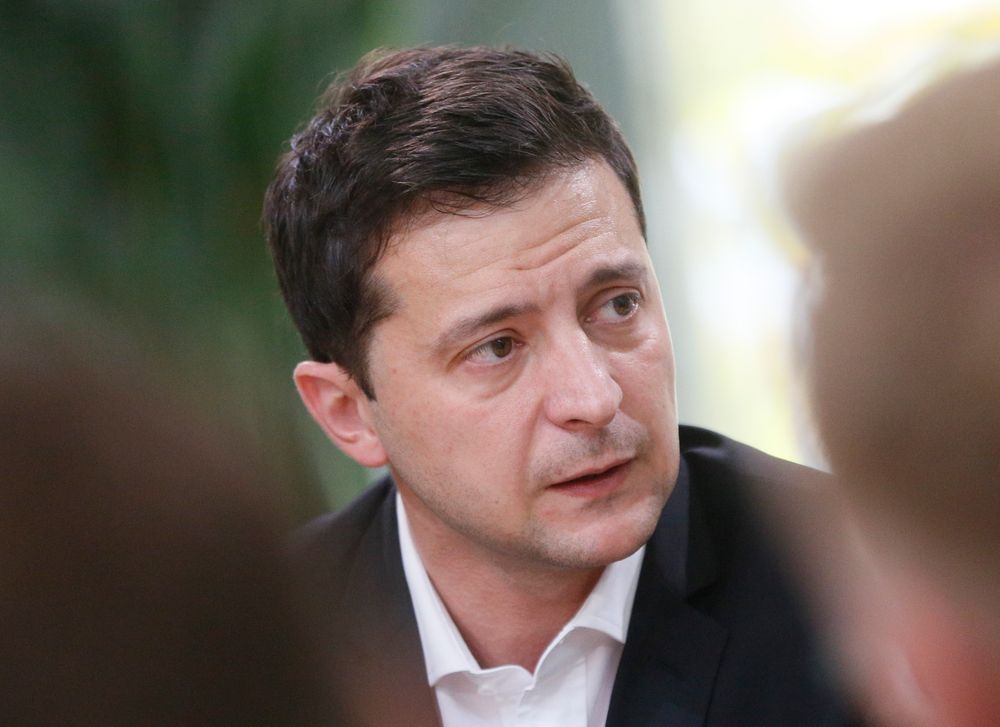 Ukrainian President Volodymyr Zelenskiy talks with journalists in Kyiv, Ukraine, Thursday, Oct. 10, 2019. Ukrainian President is holding an all-day Ukrainian President Volodymyr Zelenskiy talks with journalists in Kyiv, Ukraine, Thursday, Oct. 10, 2019. Ukrainian President is holding an all-day