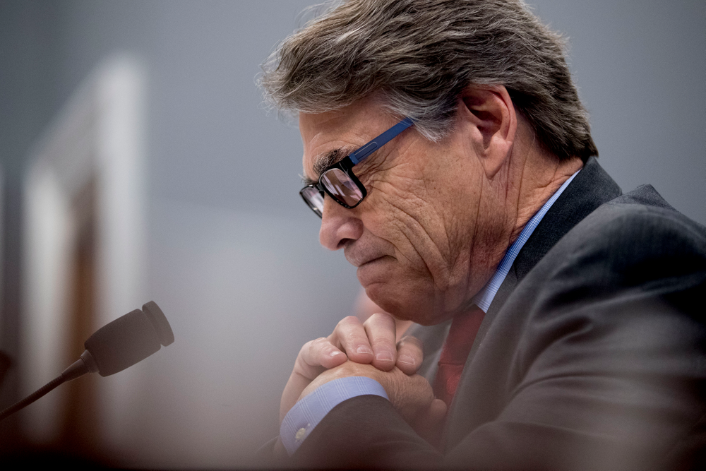 Energy Secretary Rick Perry pauses while speaking during a House Appropriations subcommittee hearing on budget on Capitol Hill in Washington, Tuesday, March 26, 2019. (AP Photo/Andrew Harnik) Energy Secretary Rick Perry pauses while speaking during a House Appropriations subcommittee hearing on budget on Capitol Hill in Washington, Tuesday, March 26, 2019. (AP Photo/Andrew Harnik)
