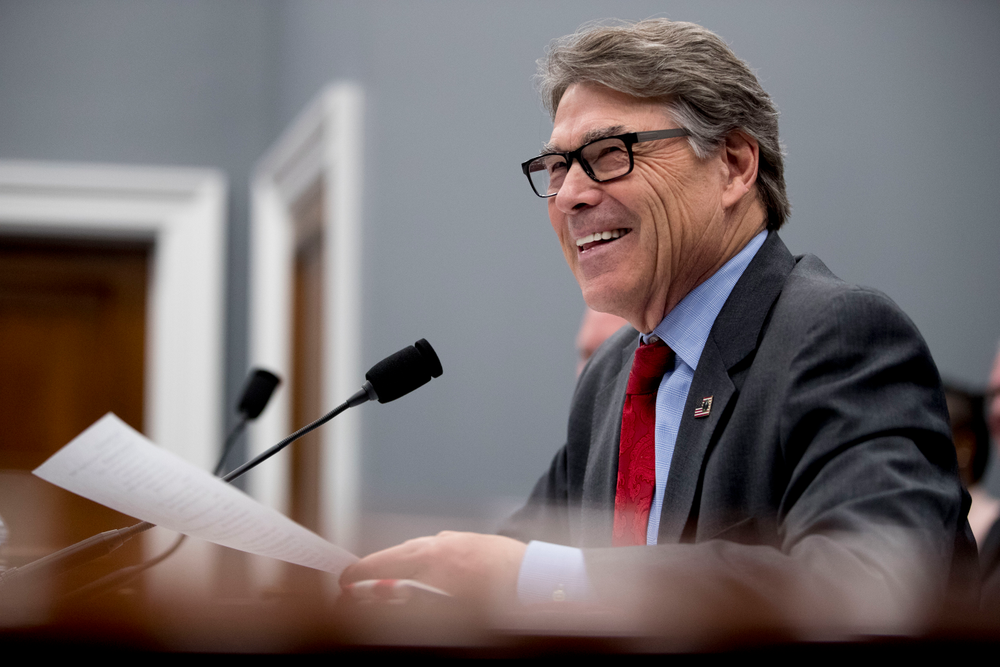 Energy Secretary Rick Perry testifies during a House Appropriations subcommittee hearing on budget on Capitol Hill in Washington, Tuesday, March 26, 2019. (AP Photo/Andrew Harnik) Energy Secretary Rick Perry testifies during a House Appropriations subcommittee hearing on budget on Capitol Hill in Washington, Tuesday, March 26, 2019. (AP Photo/Andrew Harnik)