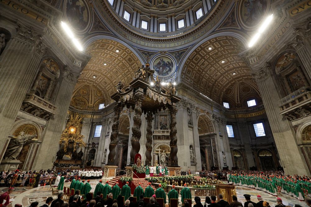 Pope Francis celebrates an opening Mass for the Amazon synod, in St. Peter's Basilica, at the Vatican, Sunday, Oct. 6, 2019. Pope Francis is opening a divisive meeting on preserving the Amazon and ministering to its indigenous peoples, as he fends off attacks from conservatives who are opposed to his ecological agenda. (AP Photo/Andrew Medichini) Pope Francis celebrates an opening Mass for the Amazon synod, in St. Peter's Basilica, at the Vatican, Sunday, Oct. 6, 2019. Pope Francis is opening a divisive meeting on preserving the Amazon and ministering to its indigenous peoples, as he fends off attacks from conservatives who are opposed to his ecological agenda. (AP Photo/Andrew Medichini)