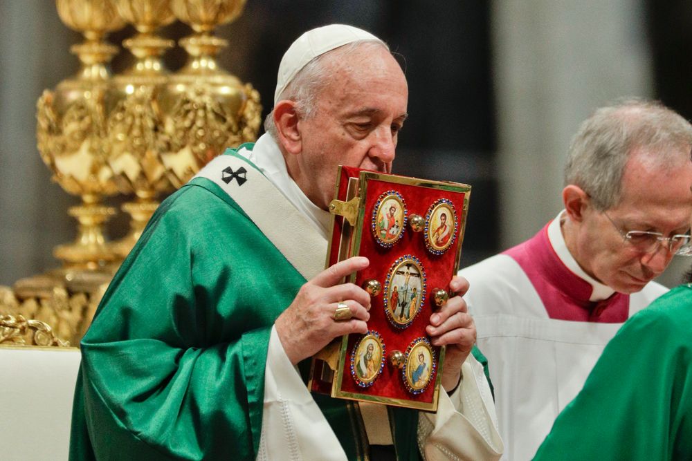 Pope Francis celebrates an opening Mass for the Amazon synod, in St. Peter's Basilica, at the Vatican, Sunday, Oct. 6, 2019. Pope Francis is opening a divisive meeting on preserving the Amazon and ministering to its indigenous peoples, as he fends off attacks from conservatives who are opposed to his ecological agenda. (AP Photo/Andrew Medichini) Pope Francis celebrates an opening Mass for the Amazon synod, in St. Peter's Basilica, at the Vatican, Sunday, Oct. 6, 2019. Pope Francis is opening a divisive meeting on preserving the Amazon and ministering to its indigenous peoples, as he fends off attacks from conservatives who are opposed to his ecological agenda. (AP Photo/Andrew Medichini)