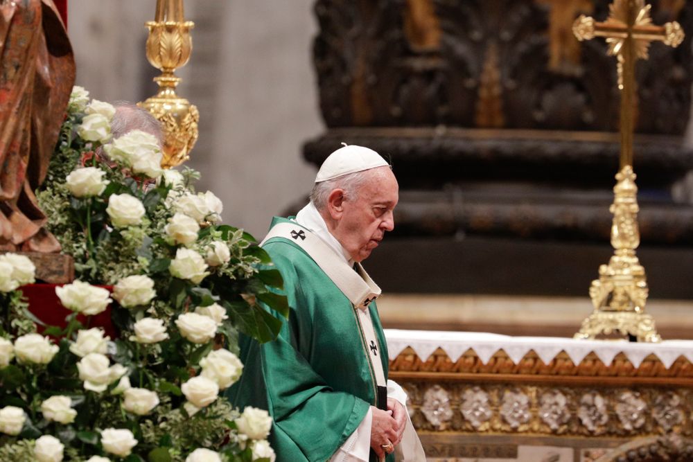 Pope Francis celebrates an opening Mass for the Amazon synod, in St. Peter's Basilica, at the Vatican, Sunday, Oct. 6, 2019. Pope Francis is opening a divisive meeting on preserving the Amazon and ministering to its indigenous peoples, as he fends off attacks from conservatives who are opposed to his ecological agenda.(AP Photo/Andrew Medichini) Pope Francis celebrates an opening Mass for the Amazon synod, in St. Peter's Basilica, at the Vatican, Sunday, Oct. 6, 2019. Pope Francis is opening a divisive meeting on preserving the Amazon and ministering to its indigenous peoples, as he fends off attacks from conservatives who are opposed to his ecological agenda.(AP Photo/Andrew Medichini)