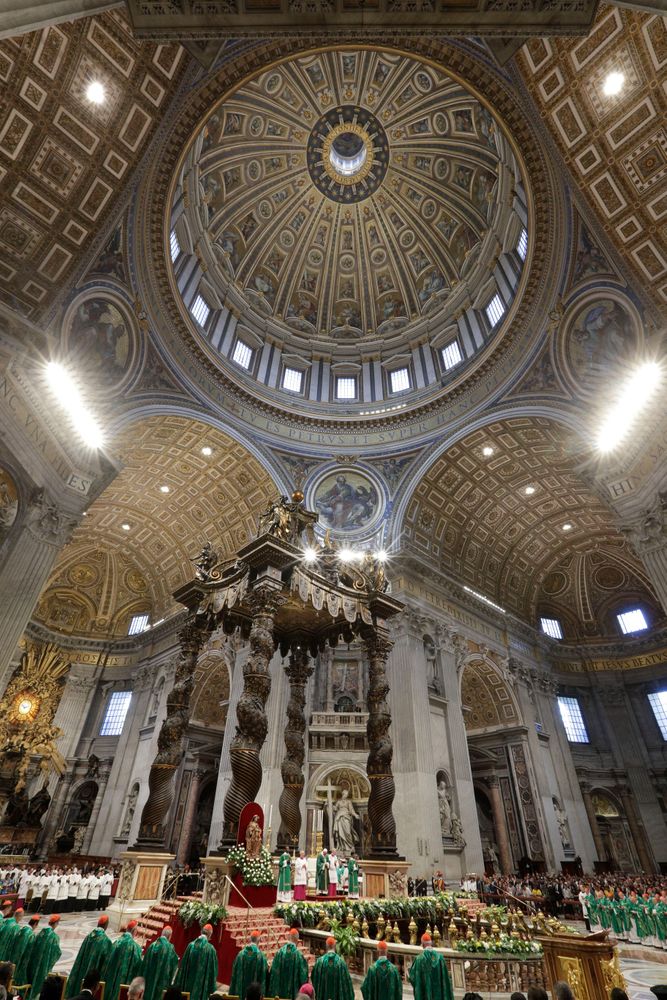 Pope Francis celebrates an opening Mass for the Amazon synod, in St. Peter's Basilica, at the Vatican, Sunday, Oct. 6, 2019. Pope Francis is opening a divisive meeting on preserving the Amazon and ministering to its indigenous peoples, as he fends off attacks from conservatives who are opposed to his ecological agenda.(AP Photo/Andrew Medichini) Pope Francis celebrates an opening Mass for the Amazon synod, in St. Peter's Basilica, at the Vatican, Sunday, Oct. 6, 2019. Pope Francis is opening a divisive meeting on preserving the Amazon and ministering to its indigenous peoples, as he fends off attacks from conservatives who are opposed to his ecological agenda.(AP Photo/Andrew Medichini)