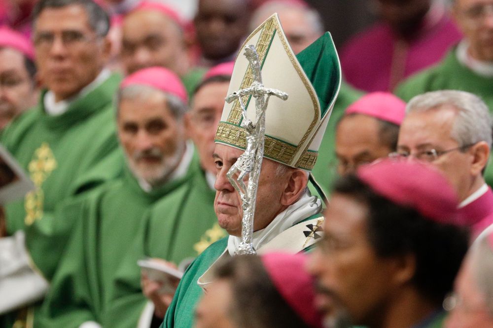 Pope Francis holds his pastoral staff as he celebrates an opening Mass for the Amazon synod, in St. Peter's Basilica, at the Vatican, Sunday, Oct. 6, 2019. Pope Francis is opening a divisive meeting on preserving the Amazon and ministering to its indigenous peoples, as he fends off attacks from conservatives who are opposed to his ecological agenda. (AP Photo/Andrew Medichini) Pope Francis holds his pastoral staff as he celebrates an opening Mass for the Amazon synod, in St. Peter's Basilica, at the Vatican, Sunday, Oct. 6, 2019. Pope Francis is opening a divisive meeting on preserving the Amazon and ministering to its indigenous peoples, as he fends off attacks from conservatives who are opposed to his ecological agenda. (AP Photo/Andrew Medichini)