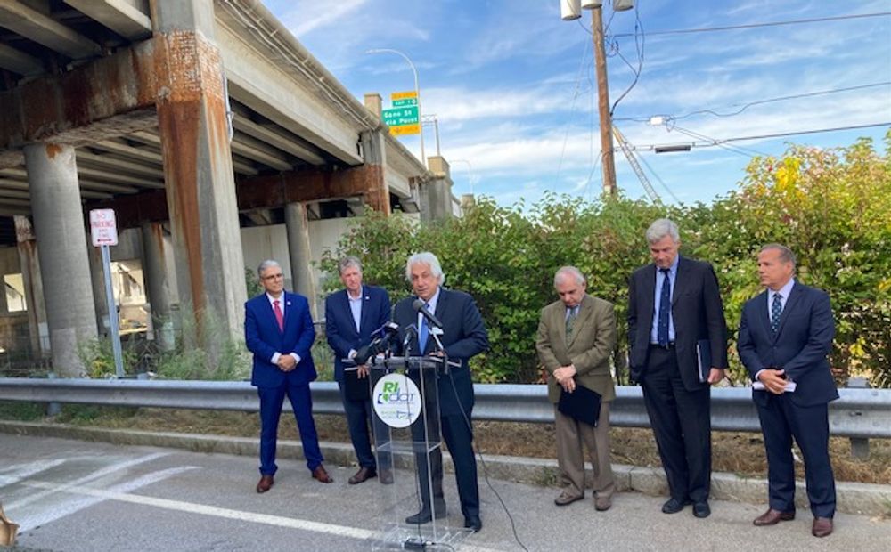 RIDOT Director Peter Alviti with other officials at a groundbreaking Tuesday for the George Washington Bridge North Project