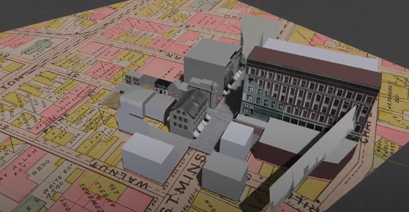 Screenshot of 3-D rendering of Seeing Providence Chinatown (work in progress)