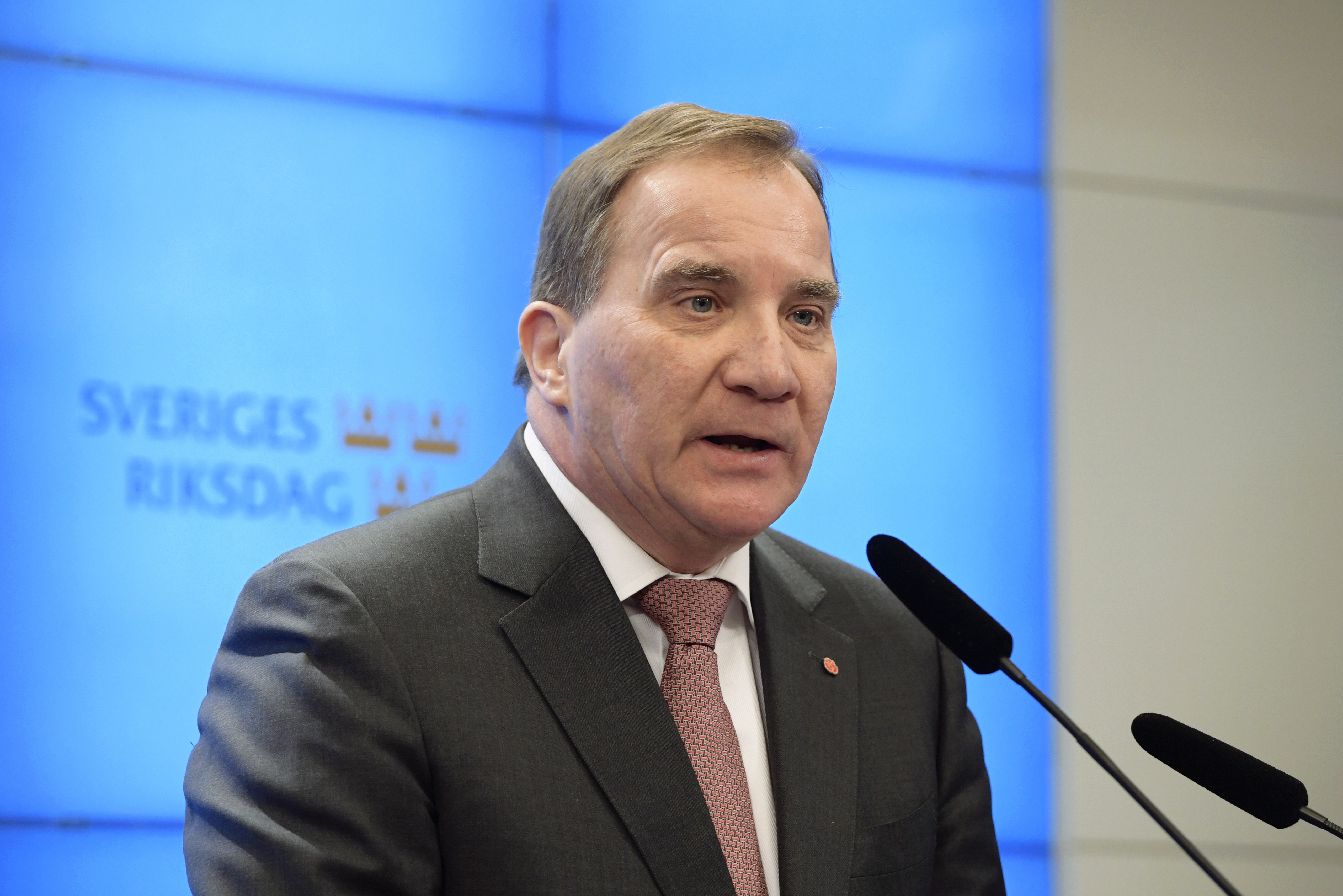 Sweden's Prime Minister Stefan Lofven attends a press conference after his meeting with the Speaker of the parliament Andreas Norlen, in Stockholm, Monday, Jan. 14, 2019. The Speaker of the Swedish Parliament Riksdagen will Monday present a proposal to the Riksdag for a candidate for Prime Minister. (Anders Wiklund/TT News Agency via AP) Sweden's Prime Minister Stefan Lofven attends a press conference after his meeting with the Speaker of the parliament Andreas Norlen, in Stockholm, Monday, Jan. 14, 2019. The Speaker of the Swedish Parliament Riksdagen will Monday present a proposal to the Riksdag for a candidate for Prime Minister. (Anders Wiklund/TT News Agency via AP)