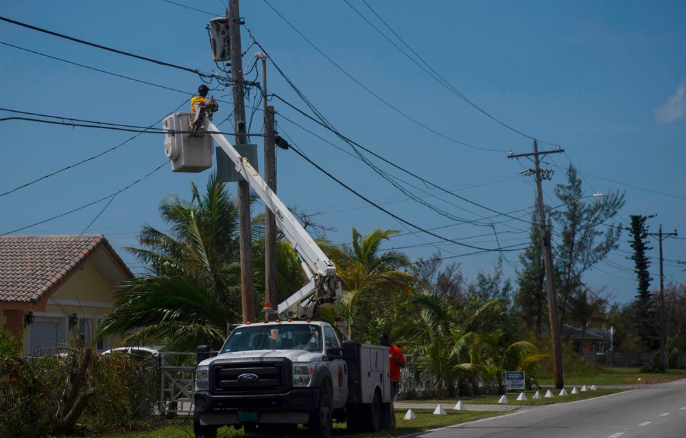 Cable TV is restored after the passing of Hurricane Dorian in Freeport, Bahamas, Wednesday, Sept. 11, 2019. While power has returned to much of Grand Bahama, spokesman Carl Smith for the country’s emergency management Agency said the electrical infrastructure around Marsh Harbour, Abaco’s largest city, was destroyed. (AP Photo/Ramon Espinosa) Cable TV is restored after the passing of Hurricane Dorian in Freeport, Bahamas, Wednesday, Sept. 11, 2019. While power has returned to much of Grand Bahama, spokesman Carl Smith for the country’s emergency management Agency said the electrical infrastructure around Marsh Harbour, Abaco’s largest city, was destroyed. (AP Photo/Ramon Espinosa)