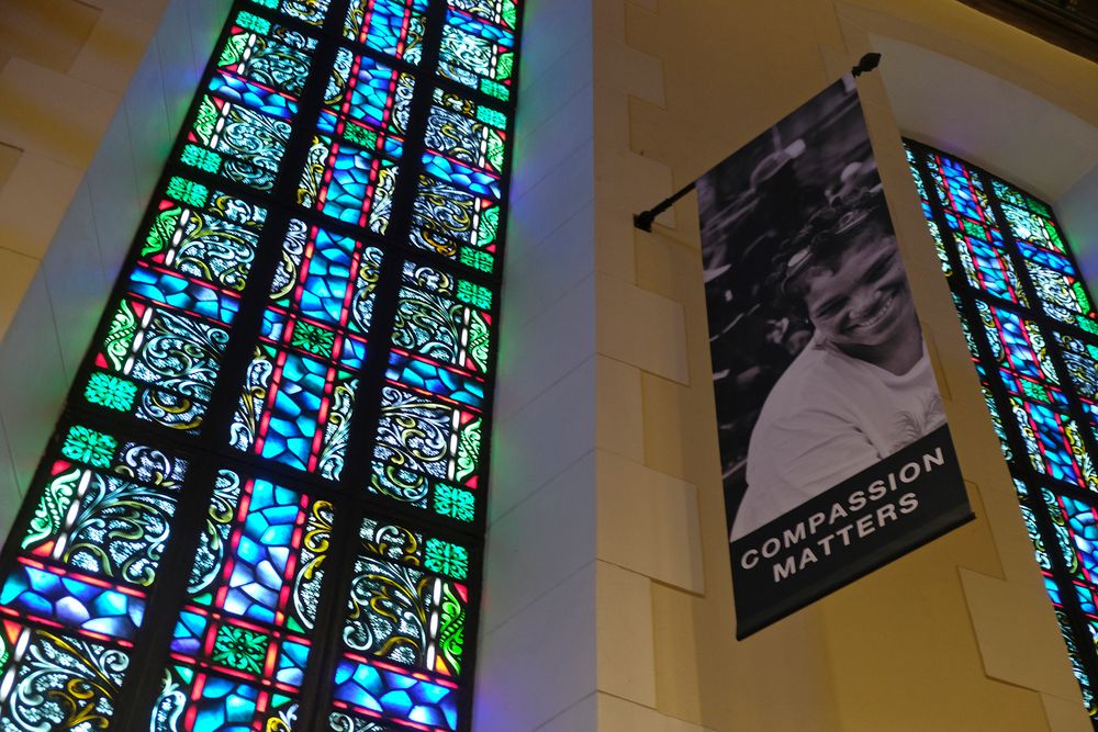FILE - In this Feb. 12, 2019 file photo, a banner hangs by a stained glass window in the sanctuary at Glide Memorial United Methodist Church in San Francisco. Most Americans don’t typically reach out to religious leaders for guidance, according to a poll from The Associated Press-NORC Center for Public Affairs Research. The poll shows the lack of personal connection with ministers even includes people who identify with a religion, though it’s less prevalent among those most engaged with their faith. (AP Photo/Eric Risberg) FILE - In this Feb. 12, 2019 file photo, a banner hangs by a stained glass window in the sanctuary at Glide Memorial United Methodist Church in San Francisco. Most Americans don’t typically reach out to religious leaders for guidance, according to a poll from The Associated Press-NORC Center for Public Affairs Research. The poll shows the lack of personal connection with ministers even includes people who identify with a religion, though it’s less prevalent among those most engaged with their faith. (AP Photo/Eric Risberg)