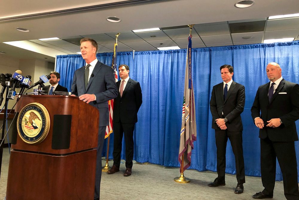 FILE - In this Sept. 30, 2019, file photo, U.S. attorney David Anderson announces criminal spy charges against San Francisco Bay Area tour operator Xuehua Edward Peng, in San Francisco. Federal prosecutors in Northern California say Peng was an illegal foreign agent who delivered classified U.S. natural security information to officials in China. Peng agreed to plead guilty to serving as an unregistered agent for China in exchange for a possible reduced prison sentence, Monday, Nov. 25, 2019. (AP Photo/Janie Har, File) FILE - In this Sept. 30, 2019, file photo, U.S. attorney David Anderson announces criminal spy charges against San Francisco Bay Area tour operator Xuehua Edward Peng, in San Francisco. Federal prosecutors in Northern California say Peng was an illegal foreign agent who delivered classified U.S. natural security information to officials in China. Peng agreed to plead guilty to serving as an unregistered agent for China in exchange for a possible reduced prison sentence, Monday, Nov. 25, 2019. (AP Photo/Janie Har, File)