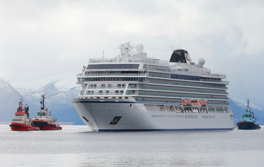 The cruise ship Viking Sky arrives at port off Molde, Norway, Sunday March 24, 2019, after the problems in heavy seas off Norway's western coast. Rescue helicopters took more than 475 passengers from a cruise ship that got stranded off Norway's western coast in bad weather before the vessel departed for a nearby port under escort and with nearly 900 people still on board, the ship's owner said Sunday. (Svein Ove Ekornesvag/NTB scanpix via AP) The cruise ship Viking Sky arrives at port off Molde, Norway, Sunday March 24, 2019, after the problems in heavy seas off Norway's western coast. Rescue helicopters took more than 475 passengers from a cruise ship that got stranded off Norway's western coast in bad weather before the vessel departed for a nearby port under escort and with nearly 900 people still on board, the ship's owner said Sunday. (Svein Ove Ekornesvag/NTB scanpix via AP)