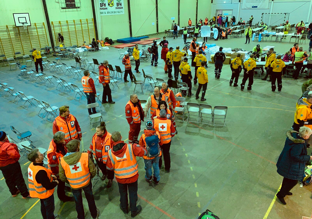 Passengers rescued from the Viking Sky cruise ship are helped by emergency services in Hustadvika, Norway, Saturday March 23, 2019. A cruise ship with engine problems sent a mayday call off Norway's western coast on Saturday, then began evacuating its 1,300 passengers and crew amid stormy seas and heavy winds in a high-risk helicopter rescue operation. (Odd Roar Lange/NTB Scanpix via AP) Passengers rescued from the Viking Sky cruise ship are helped by emergency services in Hustadvika, Norway, Saturday March 23, 2019. A cruise ship with engine problems sent a mayday call off Norway's western coast on Saturday, then began evacuating its 1,300 passengers and crew amid stormy seas and heavy winds in a high-risk helicopter rescue operation. (Odd Roar Lange/NTB Scanpix via AP)