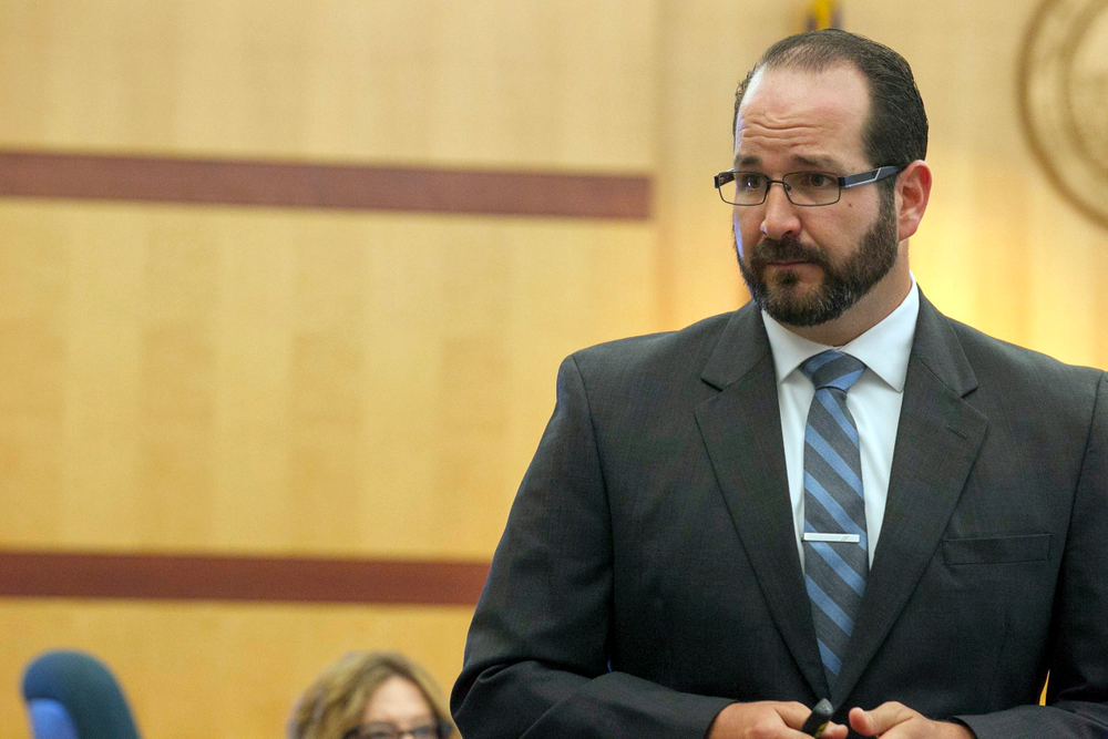 Deputy District Attorney Dan Owens gives his opening statement to the jury on the opening day of former NFL football player Kellen Winslow Jr.'s rape trial, Monday, May 20, 2019, in Vista, Calif. (John Gibbins/The San Diego Union-Tribune via AP, Pool) Deputy District Attorney Dan Owens gives his opening statement to the jury on the opening day of former NFL football player Kellen Winslow Jr.'s rape trial, Monday, May 20, 2019, in Vista, Calif. (John Gibbins/The San Diego Union-Tribune via AP, Pool)