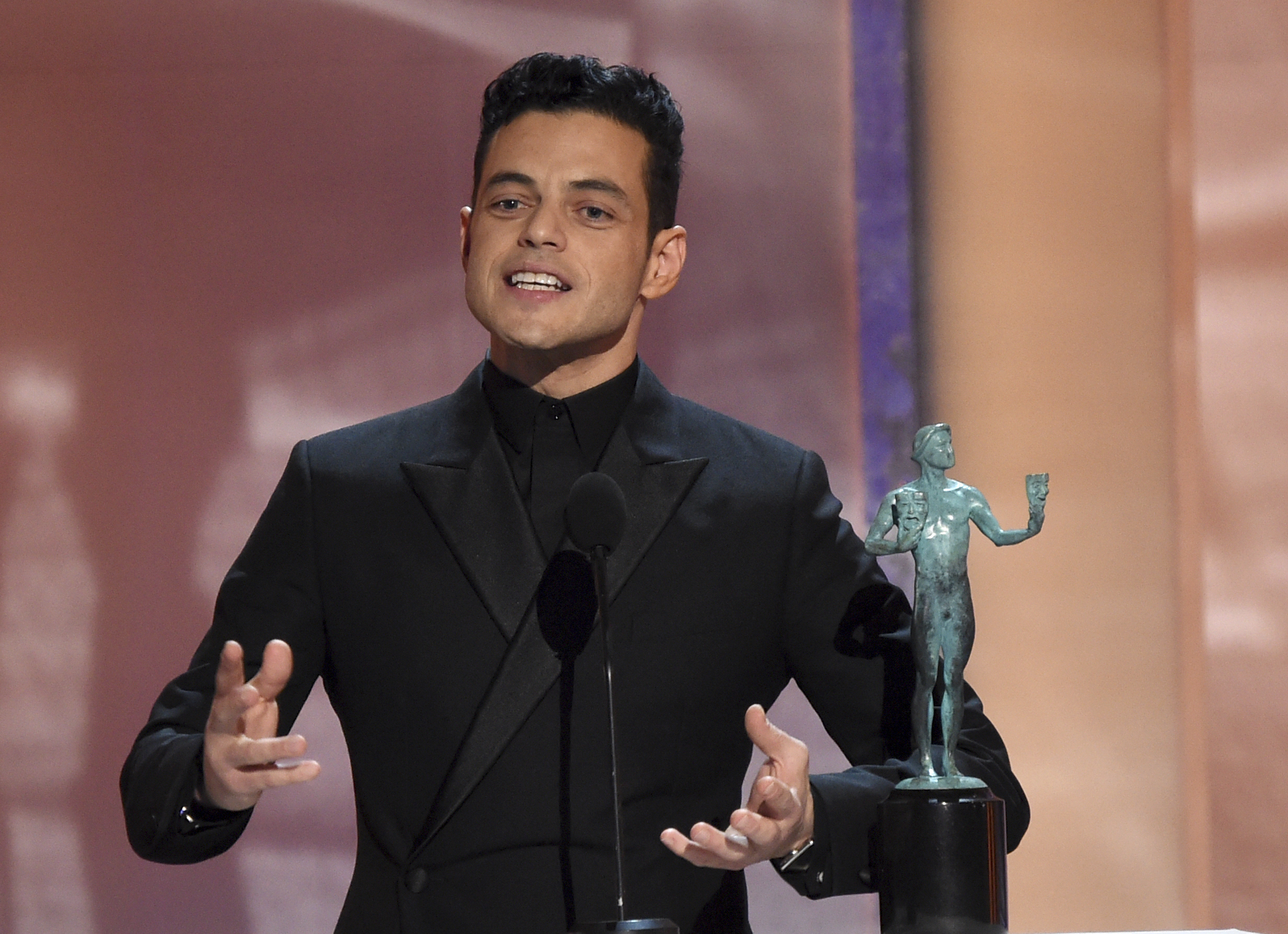 Rami Malek accepts the award for outstanding performance by a male actor in a leading role for Rami Malek accepts the award for outstanding performance by a male actor in a leading role for