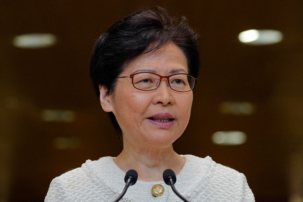Hong Kong Chief Executive Carrie Lam, talks during a press conference at the government building in Hong Kong Tuesday, Sept. 10, 2019. Hong Kong leader Carrie Lam renews an appeal to pro-democracy protesters to halt violence and engage in dialogue, as the city's richest man urged the government to provide a way out for the mostly young demonstrators. (AP Photo/Vincent Yu) Hong Kong Chief Executive Carrie Lam, talks during a press conference at the government building in Hong Kong Tuesday, Sept. 10, 2019. Hong Kong leader Carrie Lam renews an appeal to pro-democracy protesters to halt violence and engage in dialogue, as the city's richest man urged the government to provide a way out for the mostly young demonstrators. (AP Photo/Vincent Yu)