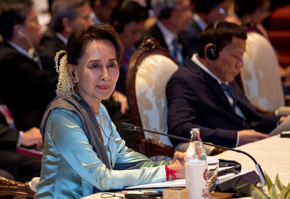 Myanmar leader Aung San Suu Kyi participates in the ASEAN-Japan summit in Nonthaburi, Thailand, Monday, Nov. 4, 2019. (AP Photo/Gemunu Amarasinghe) Myanmar leader Aung San Suu Kyi participates in the ASEAN-Japan summit in Nonthaburi, Thailand, Monday, Nov. 4, 2019. (AP Photo/Gemunu Amarasinghe)