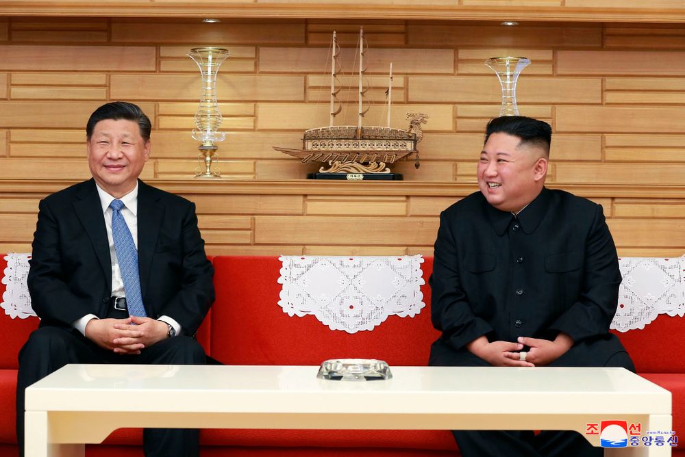 In this Thursday, June 20, 2019, photo provided by the North Korean government, North Korean leader Kim Jong Un, right, and Chinese President Xi Jinping meet at Kumsusan guest house in Pyongyang, North Korea. The content of this image is as provided and cannot be independently verified. Korean language watermark on image as provided by source reads: In this Thursday, June 20, 2019, photo provided by the North Korean government, North Korean leader Kim Jong Un, right, and Chinese President Xi Jinping meet at Kumsusan guest house in Pyongyang, North Korea. The content of this image is as provided and cannot be independently verified. Korean language watermark on image as provided by source reads: