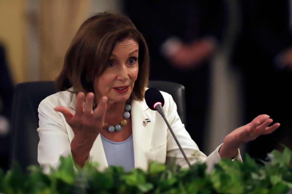 U.S. House of Representatives Speaker Nancy Pelosi meets with El Salvador's President Nayib Bukele in San Salvador, El Salvador, Friday, Aug. 9, 2019. Pelosi is part of a U.S. congressional delegation on a Central American trip that seeks to explore the causes of immigration amid a crisis of migrants on the southern U.S. border. (AP Photo/Salvador Melendez) U.S. House of Representatives Speaker Nancy Pelosi meets with El Salvador's President Nayib Bukele in San Salvador, El Salvador, Friday, Aug. 9, 2019. Pelosi is part of a U.S. congressional delegation on a Central American trip that seeks to explore the causes of immigration amid a crisis of migrants on the southern U.S. border. (AP Photo/Salvador Melendez)