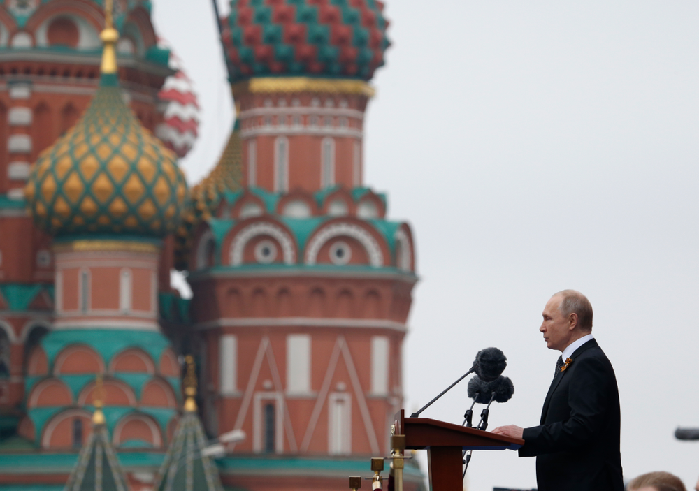 Russian President Vladimir Putin speaks during the Victory Day military parade marking 74 years since the victory in WWII in Red Square in Moscow, Russia, Thursday, May 9, 2019. (AP Photo/Alexander Zemlianichenko) Russian President Vladimir Putin speaks during the Victory Day military parade marking 74 years since the victory in WWII in Red Square in Moscow, Russia, Thursday, May 9, 2019. (AP Photo/Alexander Zemlianichenko)