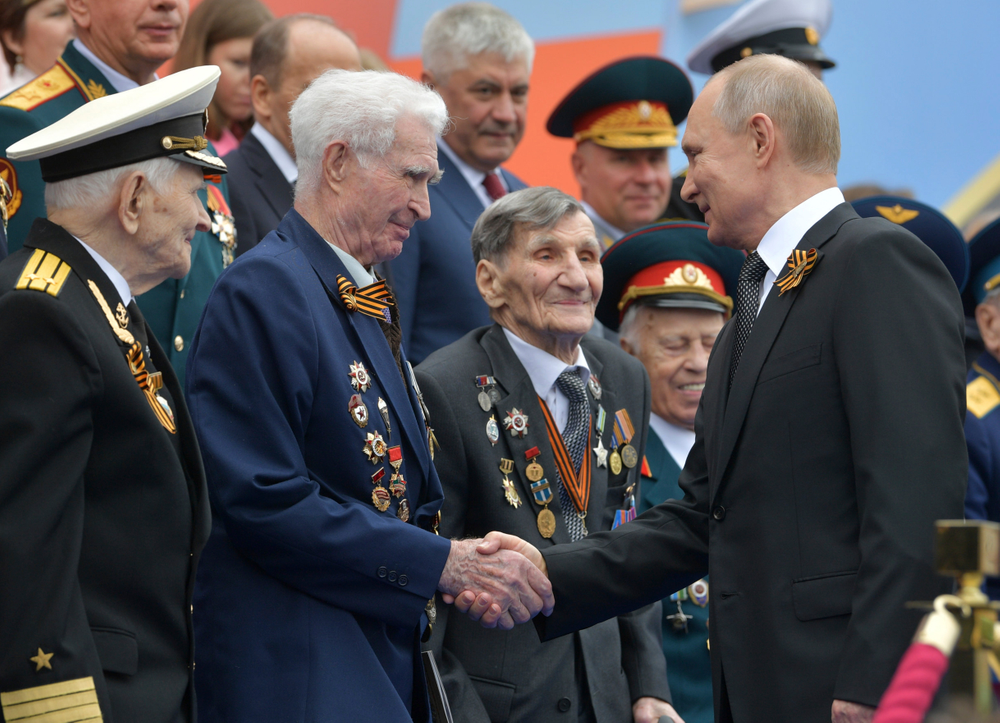 Russian President Vladimir Putin shakes hands with WWII veterans prior to a military parade marking 74 years since the victory in WWII in Red Square in Moscow, Russia, Thursday, May 9, 2019. (Alexei Druzhinin, Sputnik, Kremlin Pool Photo via AP) Russian President Vladimir Putin shakes hands with WWII veterans prior to a military parade marking 74 years since the victory in WWII in Red Square in Moscow, Russia, Thursday, May 9, 2019. (Alexei Druzhinin, Sputnik, Kremlin Pool Photo via AP)