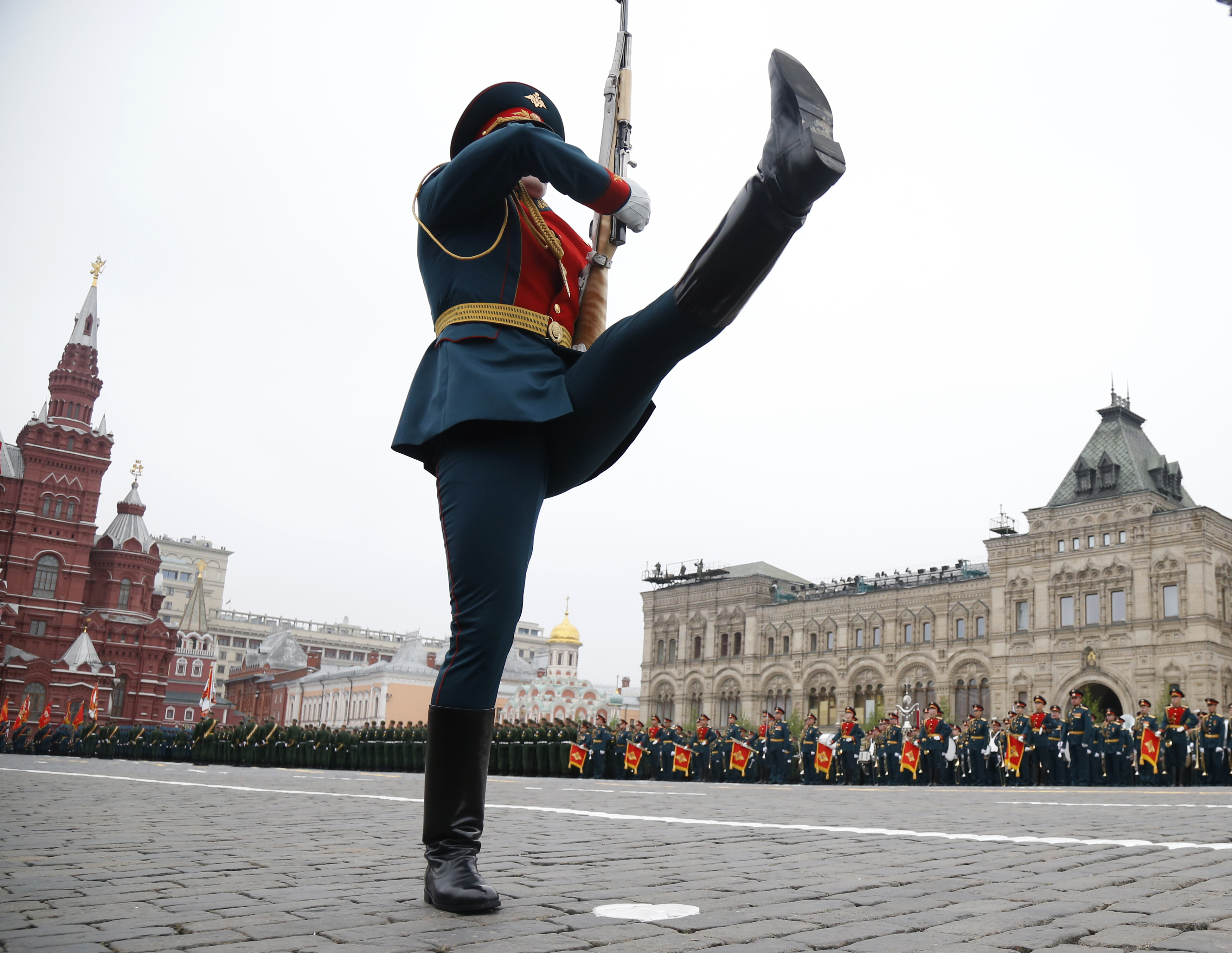 A honour guard takes position during the Victory Day military parade to celebrate 74 years since the victory in WWII in Red Square in Moscow, Russia, Thursday, May 9, 2019. (AP Photo/Alexander Zemlianichenko)